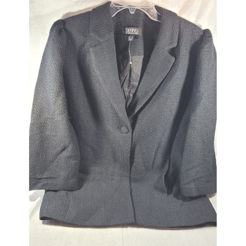 Dennis Basso Textured Tweed Boucle Wool Blend Knit Blazer‎ - Black - Size US 12